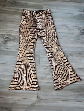 Gold Sequin Geometric Flare Pants NWT
